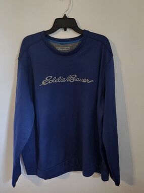 Eddie Bauer Men's Crewneck Sweatshirt - 2XL Spellout Blue Logo XXL Outdoor